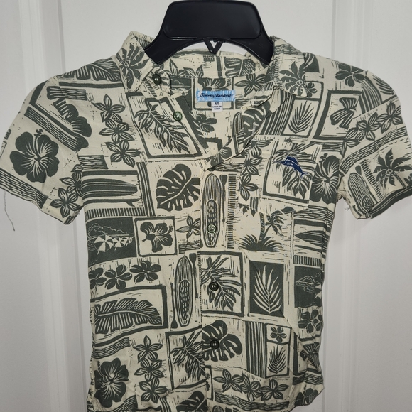 Tommy Bahama Green and Cream Tropical Button Down Shirt - Picture 1 of 4